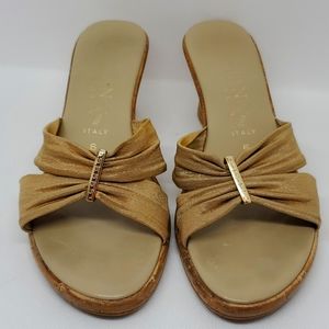Italian Shoemakers - Shimmery Tan Cork Wedge Sandals - Size 6